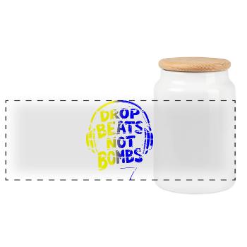 Drop Beats Not Bombs yellow blue - Panoramic Cookie Jar with Wooden Lid - white - Front