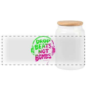 Drop Beats Not Bombs green pink - Panoramic Cookie Jar with Wooden Lid - white - Front