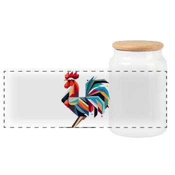 Coq géométrique coloré dans le style polygonal - Boîte à biscuits avec couvercle en bois - blanc - Devant