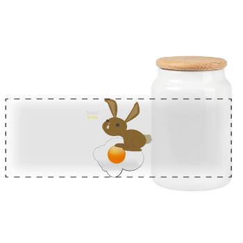 Bunny Easter Egg Egg Egg - Panoramic Cookie Jar with Wooden Lid - white - Front