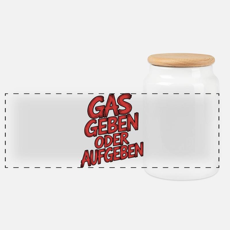 Gas geben oder Aufgeben - Panorama Keksdose mit Holzdeckel - Weiß