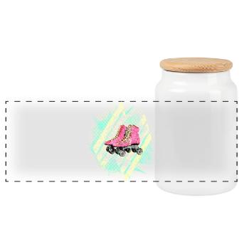 Années 60 Couleurs Patins à roulettes - Boîte à biscuits avec couvercle en bois - blanc - Devant