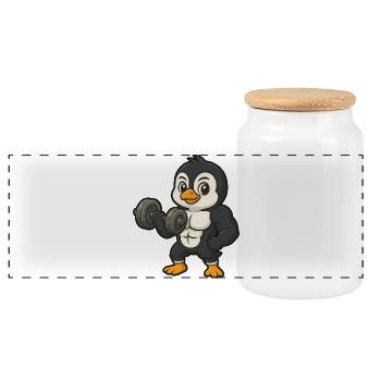Süßer Pinguin Workout Fitness Hantel Cartoon - Panorama Keksdose mit Holzdeckel - Weiß - Vorne