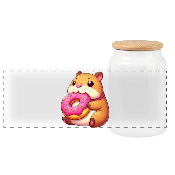 Capybara mignon avec beignet Dessert de collation mignon - Boîte à biscuits avec couvercle en bois - blanc - Devant