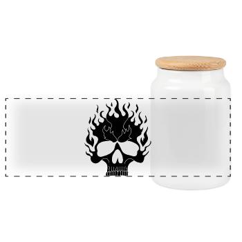 Black Flaming Skull - Panoramic Cookie Jar with Wooden Lid - white - Front