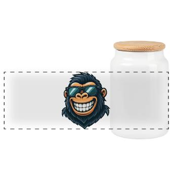 Cool Gorilla Sunglasses Summer Grin - Panoramic Cookie Jar with Wooden Lid - white - Front