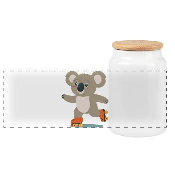 Rollschuh-Koala – Fröhliches Tiermotiv Abenteurer - Panorama Keksdose mit Holzdeckel - Weiß - Vorne