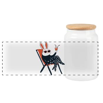 Beach Bunny – Chill Rabbit with Shades & Drink - Panoramic Cookie Jar with Wooden Lid - white - Front