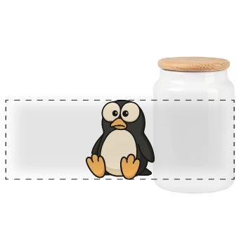 Lustiger verwirrter Pinguin mit Kulleraugen  - Panorama Keksdose mit Holzdeckel - Weiß - Vorne