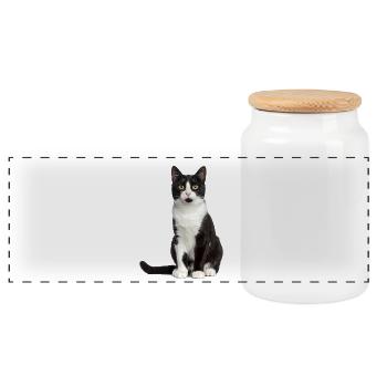 Black/White Cat – Good Pet Edition - Panoramic Cookie Jar with Wooden Lid - white - Front