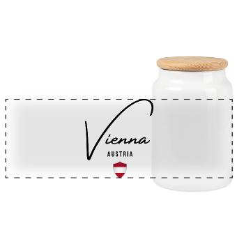I love Vienna, Austrian pride - Panoramic Cookie Jar with Wooden Lid - white - Front