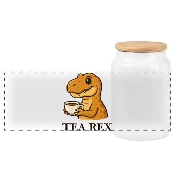 Tea Rex Dinosaurier T-Shirt Teetrinker Spruch - Panorama Keksdose mit Holzdeckel - Weiß - Vorne