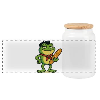 Skurrile Frankreich Frosch Bäcker Illustration - Panorama Keksdose mit Holzdeckel - Weiß - Vorne