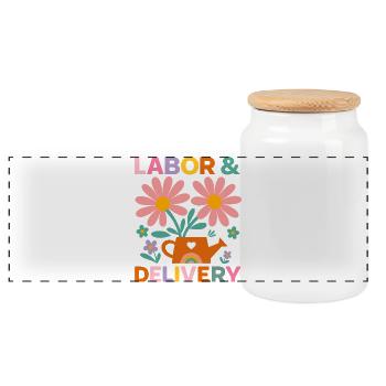 Floral Labour and Delivery Celebration Tee - Panoramic Cookie Jar with Wooden Lid - white - Front