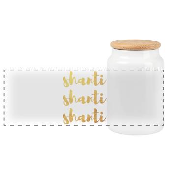 Gold Shanti Meditation Namaste Yoga Manuscript om - Panoramic Cookie Jar with Wooden Lid - white - Front