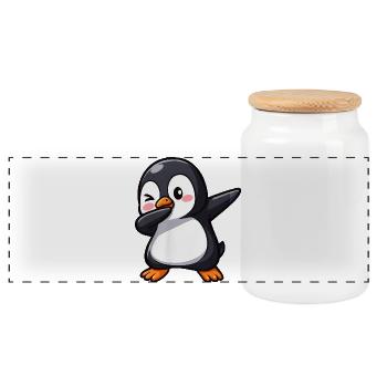 Cute Penguin Dab Dance Gamer Kawaii Cartoon - Panoramic Cookie Jar with Wooden Lid - white - Front