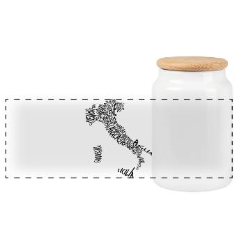 Italy Regions Typography Map  - Panoramic Cookie Jar with Wooden Lid - white - Front