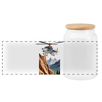 Helicopter in the mountains - Panoramic Cookie Jar with Wooden Lid - white - Front