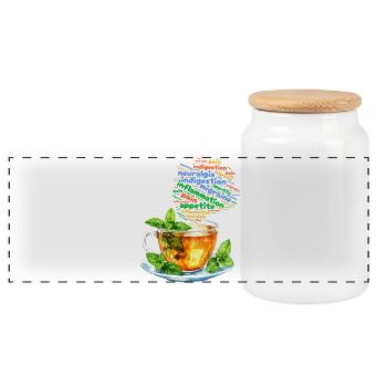 Mint tea and its properties - watercolor - Panoramic Cookie Jar with Wooden Lid - white - Front