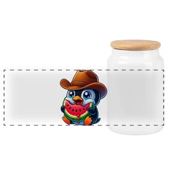 pingouin cool avec chapeau de cow-boy melon dessin animé - Boîte à biscuits avec couvercle en bois - blanc - Devant