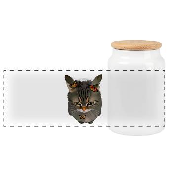 Oreilles d’avion de chat en colère avec des papillons Ai Art - Boîte à biscuits avec couvercle en bois - blanc - Devant