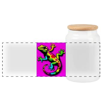 Gecko - Panoramic Cookie Jar with Wooden Lid - white - Front