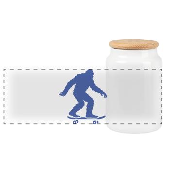 Bigfoot Sasquatch Skateboard Silhouette Minimalist - Panorama Keksdose mit Holzdeckel - Weiß - Vorne
