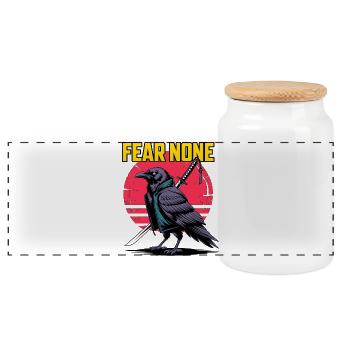 Samurai Raven Fear None Design - Panoramic Cookie Jar with Wooden Lid - white - Front
