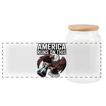 America Runs on Coffee Eagle - Panoramic Cookie Jar with Wooden Lid - white - Front