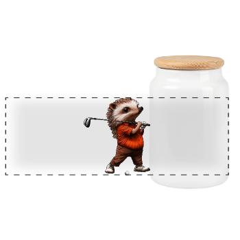 Golf Igel - Panorama Keksdose mit Holzdeckel - Weiß - Vorne