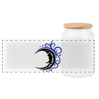 Mystical moon in tribal style - Panoramic Cookie Jar with Wooden Lid - white - Front