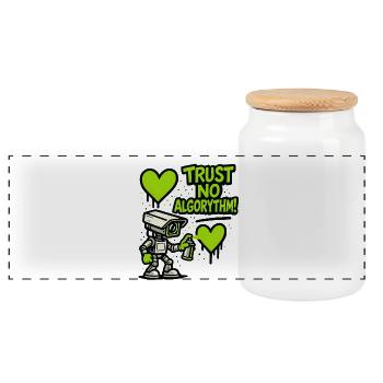Robot with heart and anti-algorithm message - Panoramic Cookie Jar with Wooden Lid - white - Front