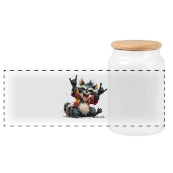 Expressive raccoon in punk style - Panoramic Cookie Jar with Wooden Lid - white - Front