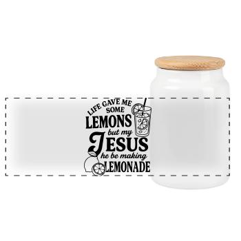 Life gave me lemons - Panoramic Cookie Jar with Wooden Lid - white - Front