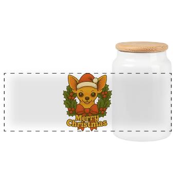 Festlicher Chihuahua-Weihnachtsgruß - Panorama Keksdose mit Holzdeckel - Weiß - Vorne