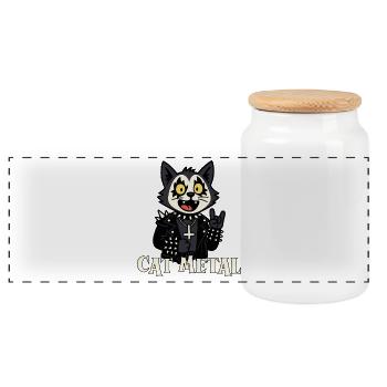 Chat gothique en métal - Boîte à biscuits avec couvercle en bois - blanc - Devant