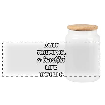 Daily Triumphs, A Beautiful Life Unfolds Art	 - Panoramic Cookie Jar with Wooden Lid - white - Front