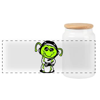 Gamer Caterpillar Nerd Gaming Controller Console Game - Panoramic Cookie Jar with Wooden Lid - white - Front