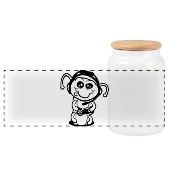 Gamer Caterpillar Nerd Gaming Controller Console Game - Panoramic Cookie Jar with Wooden Lid - white - Front
