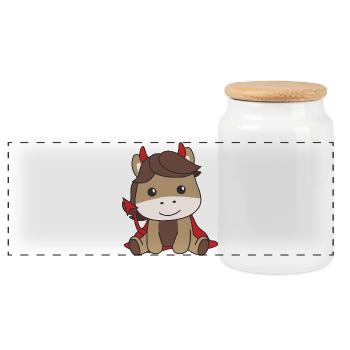 Cheval Happy Halloween Diable Costume - Boîte à biscuits avec couvercle en bois - blanc - Devant