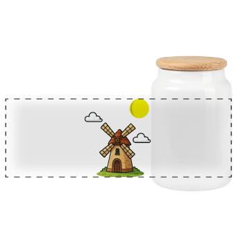 Picturesque vintage-style windmill print - Panoramic Cookie Jar with Wooden Lid - white - Front