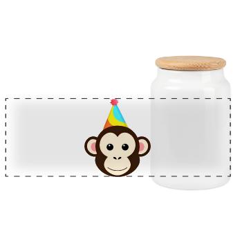 Cute monkey party with party hat - Panoramic Cookie Jar with Wooden Lid - white - Front