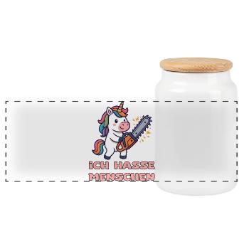Licorne avec tronçonneuse et humour - Boîte à biscuits avec couvercle en bois - blanc - Devant