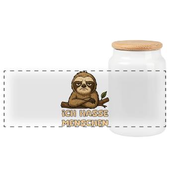 Humorous sloth saying with irony - Panoramic Cookie Jar with Wooden Lid - white - Front