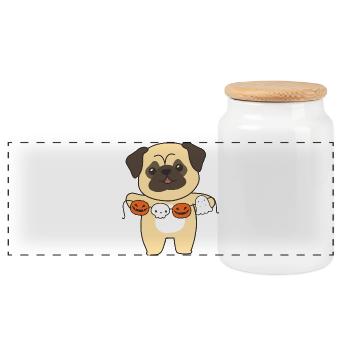 Costume de carlin joyeux Halloween pour chien - Boîte à biscuits avec couvercle en bois - blanc - Devant