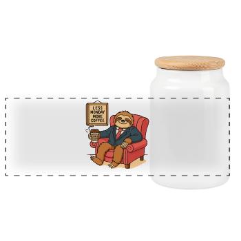 Chilly sloth in a business outfit - Panoramic Cookie Jar with Wooden Lid - white - Front