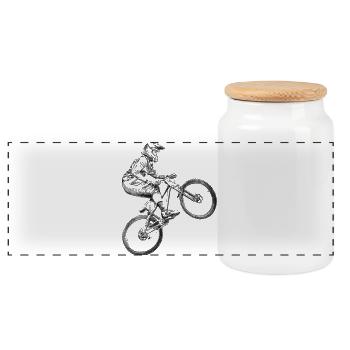 Bicycle - Panoramic Cookie Jar with Wooden Lid - white - Front