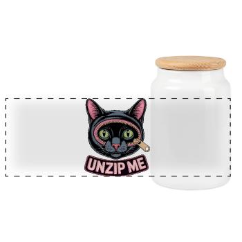 Unzip Cat Humor - Panorama Keksdose mit Holzdeckel - Weiß - Vorne