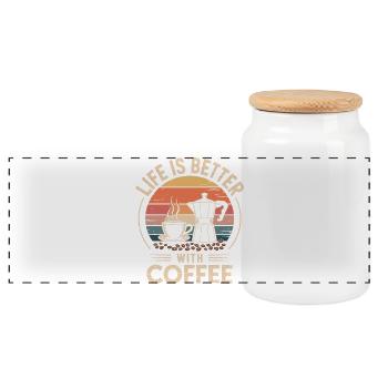 Illustration de joie de vivre avec le café - Boîte à biscuits avec couvercle en bois - blanc - Devant