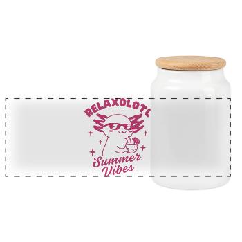 Relaxolotl Summer Vibes - Panoramic Cookie Jar with Wooden Lid - white - Front